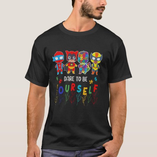 自分らしく生きる 自閉症の理解を深める スーパーヒーロー Tシャツ (正面)