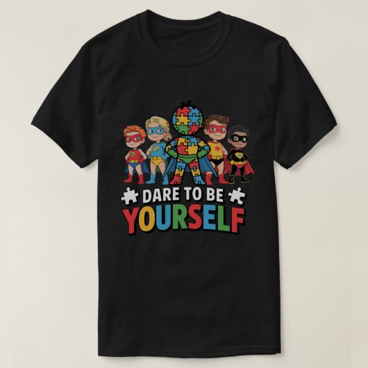 自分らしく生きる 自閉症認知 スーパーヒーロー Tシャツ (デザイン正面)