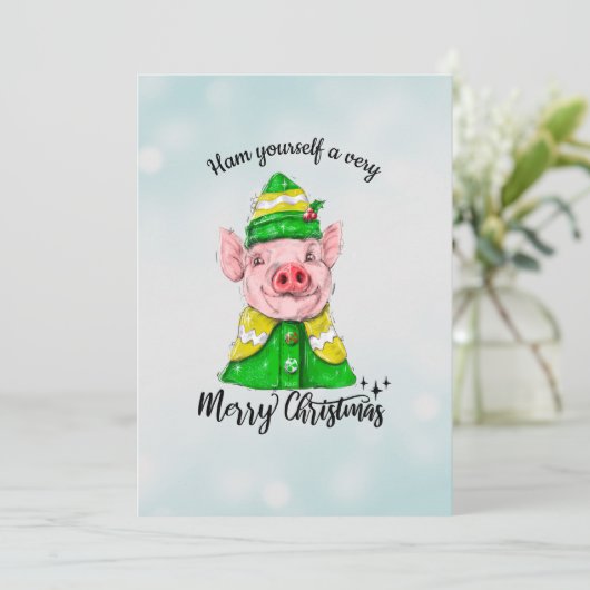 自分をクリスマス豚のメリーにおもしろい変える シーズンカード (スタンド正面)