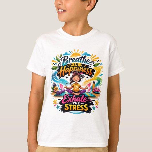 自分を信じて カラフル 子供 ヨガ カートゥーンTシャツ Tシャツ (正面)