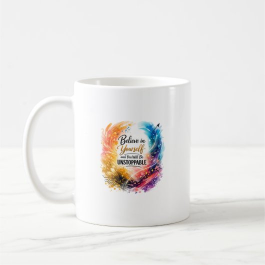 自分を信じて Unstoppable 抽象芸術 コーヒーマグカップ (左)