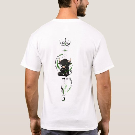 自分を信じる かわいい黒い雄牛 トレーダーシンボル Tシャツ (裏面)
