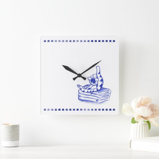 自分を舐める猫のトイレToile顔 スクエア壁時計 (ホーム)