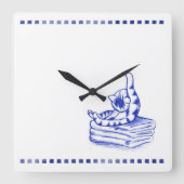 自分を舐める猫のトイレToile顔 スクエア壁時計 (正面)