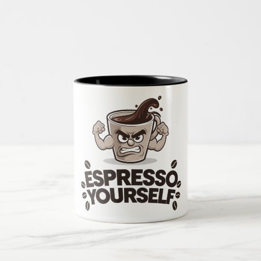自分を表現して - 面白いコーヒー好きのためのデザイン ツートーンマグカップ (中央)