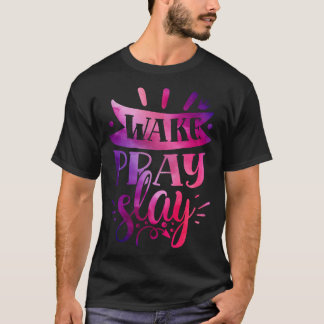 自分を表現しよう - 起きて祈って倒せ - ピンク Tシャツ