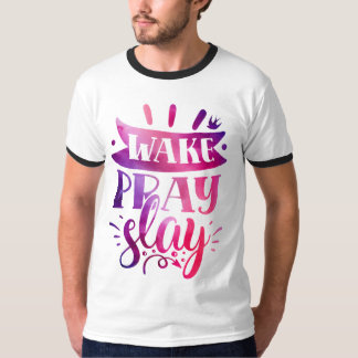 自分を表現しよう - 起きて祈って倒せ - ピンク Tシャツ