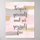 自分を許す – ピンクの金ゴールド引用文 ポスター (正面)