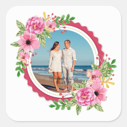 自分エレガントの写真のシール結婚シールを追加 スクエアシール (正面)