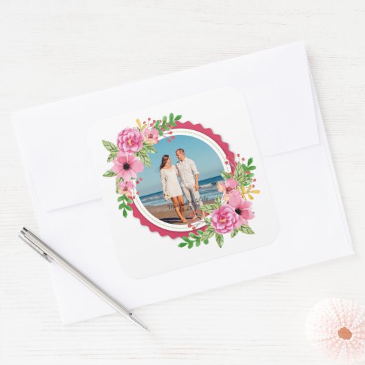 自分エレガントの写真のシール結婚シールを追加 スクエアシール (封筒)