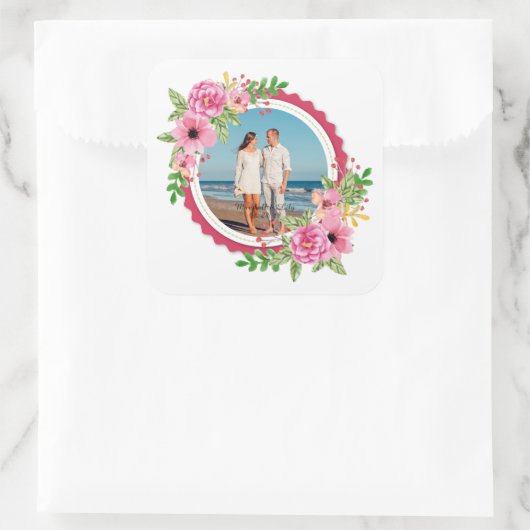 自分エレガントの写真のシール結婚シールを追加 スクエアシール (バッグ)