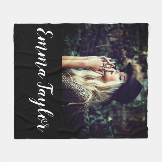 自分パーソナライズされたの写真タイポグラフィ名の追加 フリースブランケット (正面(横))