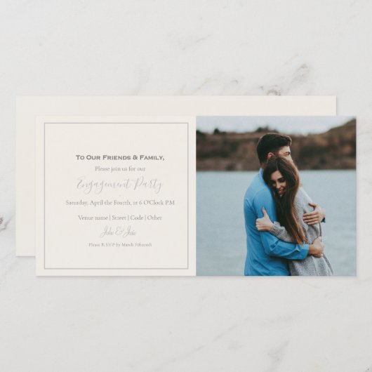 自分モダンの写真、婚約パーティの招待 サンキューカード (正面/裏面)