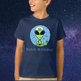 自分信じでエイリアンのキッズシャツ Tシャツ