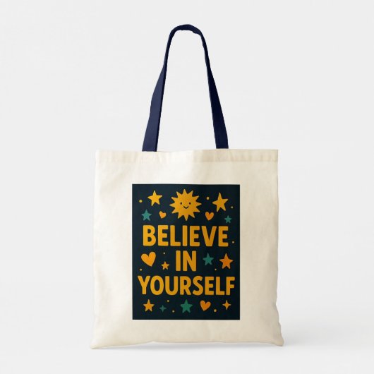 自分信じで引用文やる気を起こさせるトートバッグ トートバッグ (裏面)