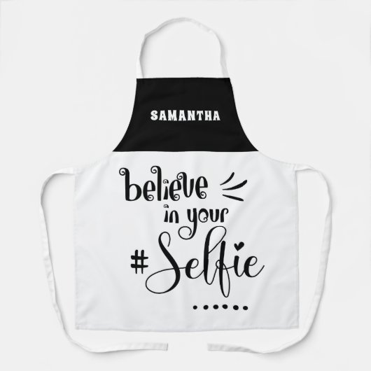 自分信じの引用文名白黒 エプロン (正面)