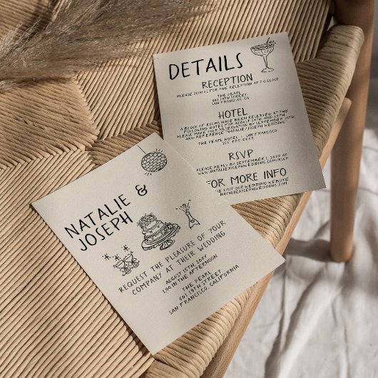 自分図解入りの、写真付きのの中に手書きのケーキが詰め結婚込まれる 招待状