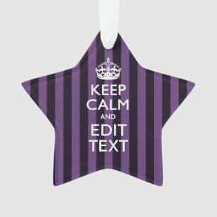 自分好みにカスタマイズ!Keep Calm あなたのテキスト パープルストライプ オーナメント