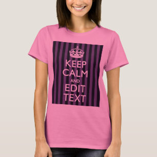 自分好みにカスタマイズ!Keep Calm あなたのテキスト パープルストライプ Tシャツ