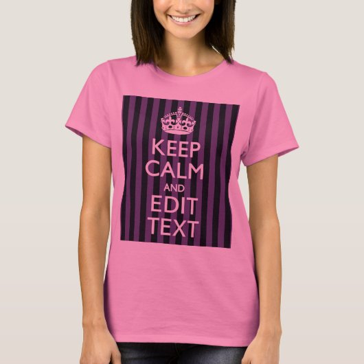 自分好みにカスタマイズ!Keep Calm あなたのテキスト パープルストライプ Tシャツ (正面)