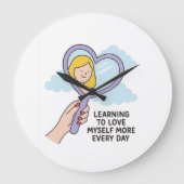 自分学を愛する – ハート鏡イラストレーション ラージ壁時計 (正面)