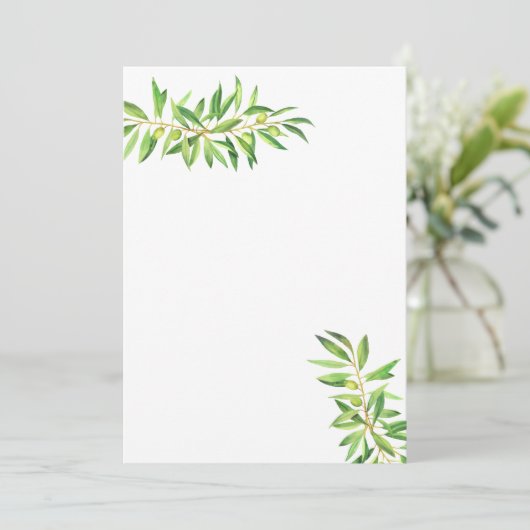 自分空白ののオリーブの枝のセージ緑を追加 招待状 (スタンド正面)