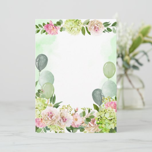 自分空白のの緑のあじさいピンクフローラを追加 招待状 (スタンド正面)