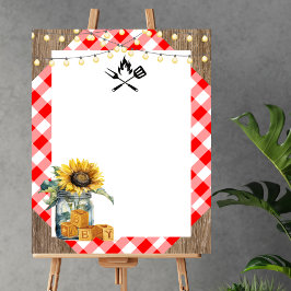 自分空白ののBBQベビーシャワー赤いプレイドを作成 ポスター