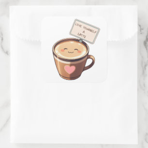 自分自身を愛するラテ-かわいいコーヒーシール スクエアシール