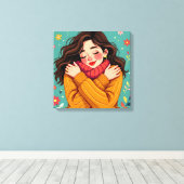 自分自身を愛する | 自分を抱き締める少女 キャンバスプリント (インサイチュ (ウッドフロア))