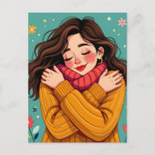 自分自身を愛する | 自分を抱き締める少女 ポストカード (正面)
