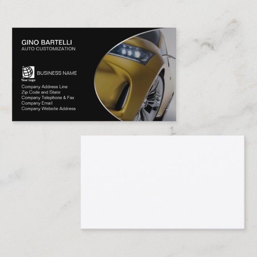 自動カスタマイズ黄色車の車 名刺 (正面/裏面)