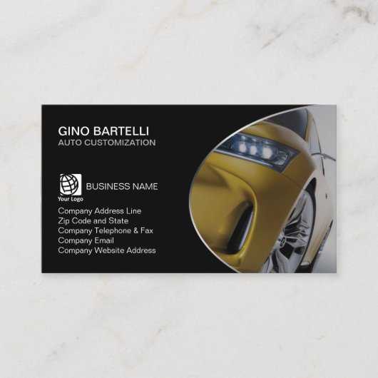 自動カスタマイズ黄色車の車 名刺 (正面)