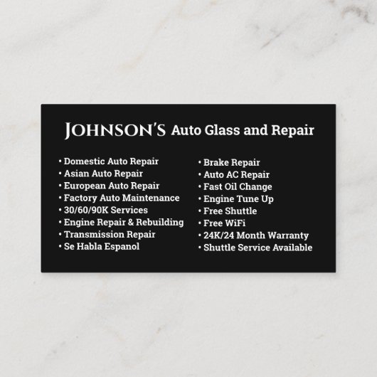 自動ガラスおよび修復名刺 名刺 (裏面)