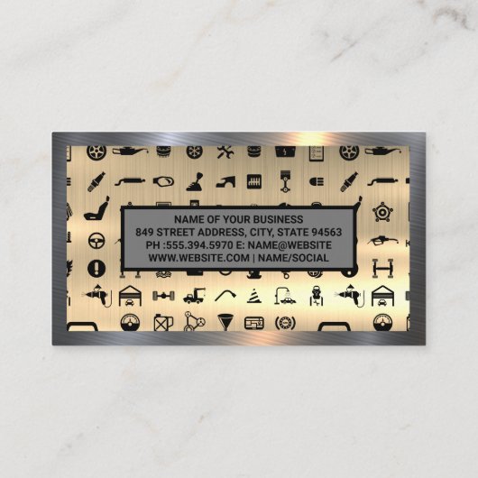 自動サービスアイコン |金属の背景 名刺 (裏面)