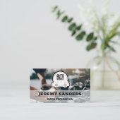 自動サービスロゴ |エンジンの作業 |整備士 名刺 (スタンド正面)