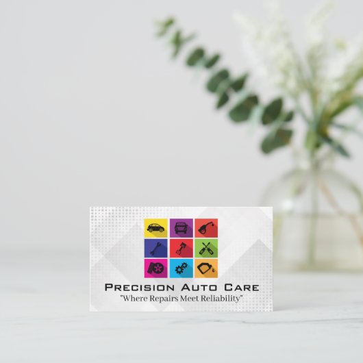 自動サー気にビス | アイコンカラフルの修復 名刺 (スタンド正面)