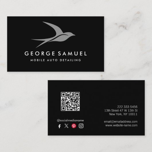 自動ディテリング | Car Repair Shop 飛んでいる Bird Logo 名刺 (正面/裏面)