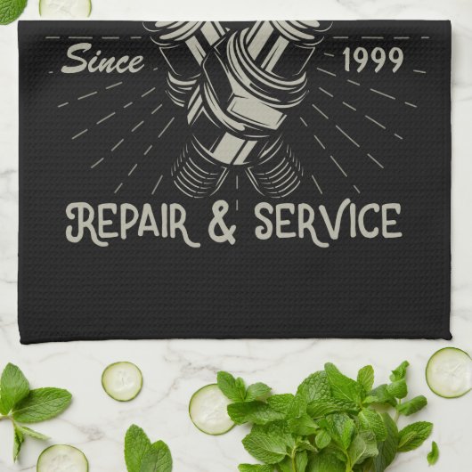 自動パーソナライズされた整備士ガレージレトロスパークプラグ キッチンタオル (折り畳み)