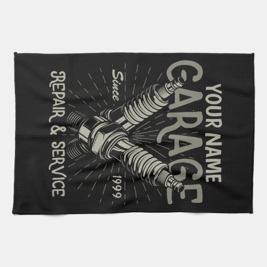 自動パーソナライズされた整備士ガレージレトロスパークプラグ キッチンタオル (横)