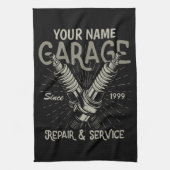 自動パーソナライズされた整備士ガレージレトロスパークプラグ キッチンタオル (縦)