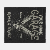 自動パーソナライズされた整備士ガレージレトロスパークプラグ フリースブランケット (正面(横))