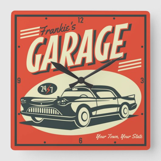 自動パーソナライズされた整備士ショップクラシック車ガレージ スクエア壁時計 (正面)