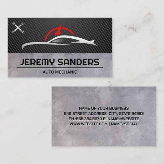 自動パーツのロゴ |レンチ |炭素繊維 名刺 (正面/裏面)