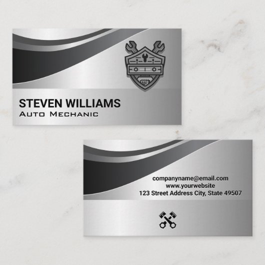 自動パーツ | サービスの修復 | メタリック背景 名刺 (正面/裏面)