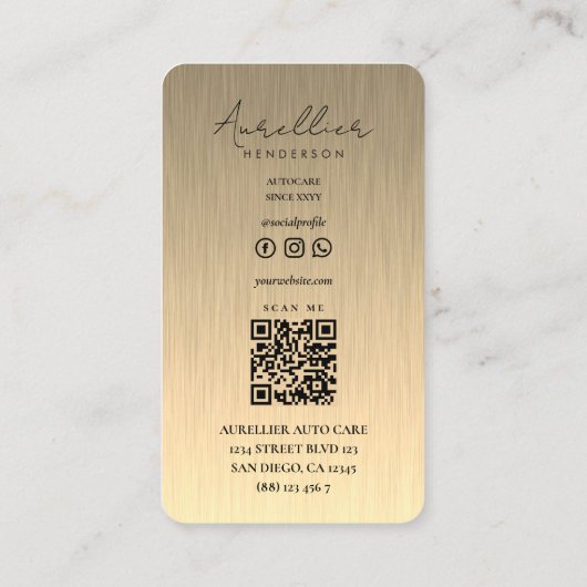 自動モダン車運転機のエレガント金ゴールドメタリック 名刺 (裏面)