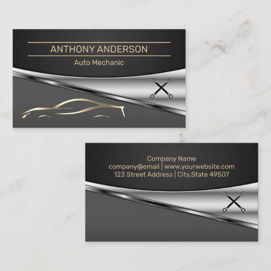 自動モダン金ゴールドロゴ |自動車サービス 名刺 (正面/裏面)