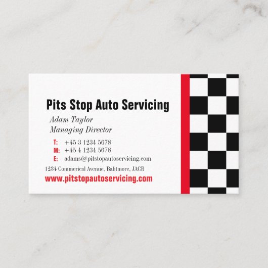 自動モーター整備ピット停止赤い名刺 名刺 (正面)