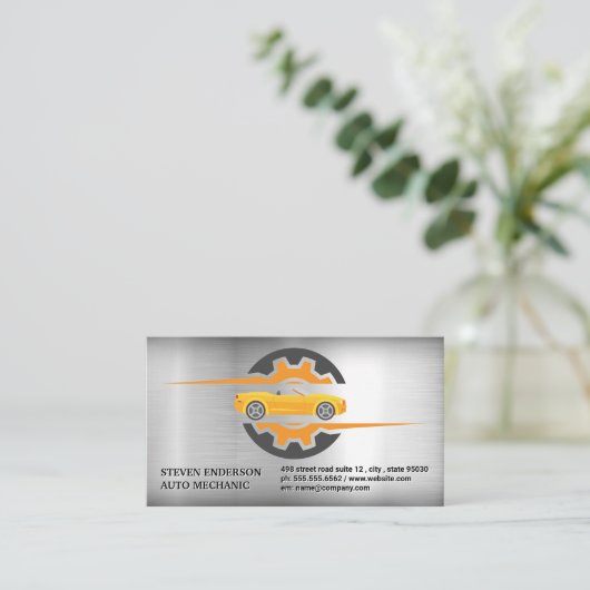 自動ロゴ | メタル背景 名刺 (スタンド正面)