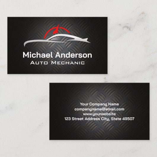 自動ロゴ |自動車サービス |スチールメタリック 名刺 (正面/裏面)